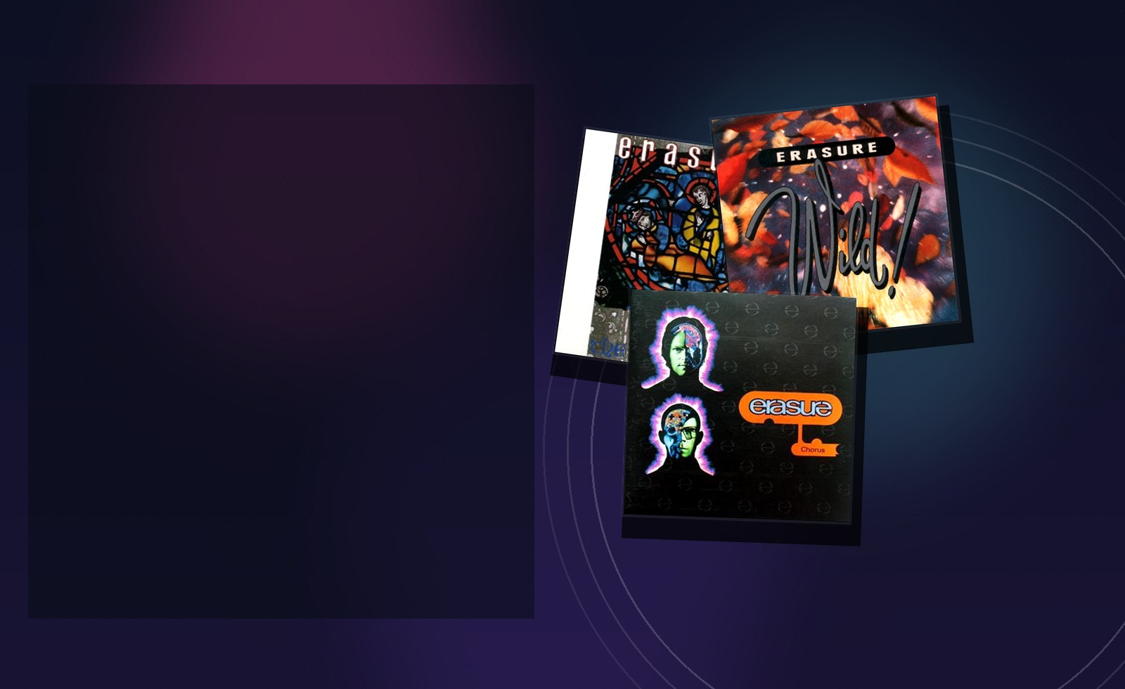 Erasure album covers arranged in a dark editorial collage for the vinyl guide