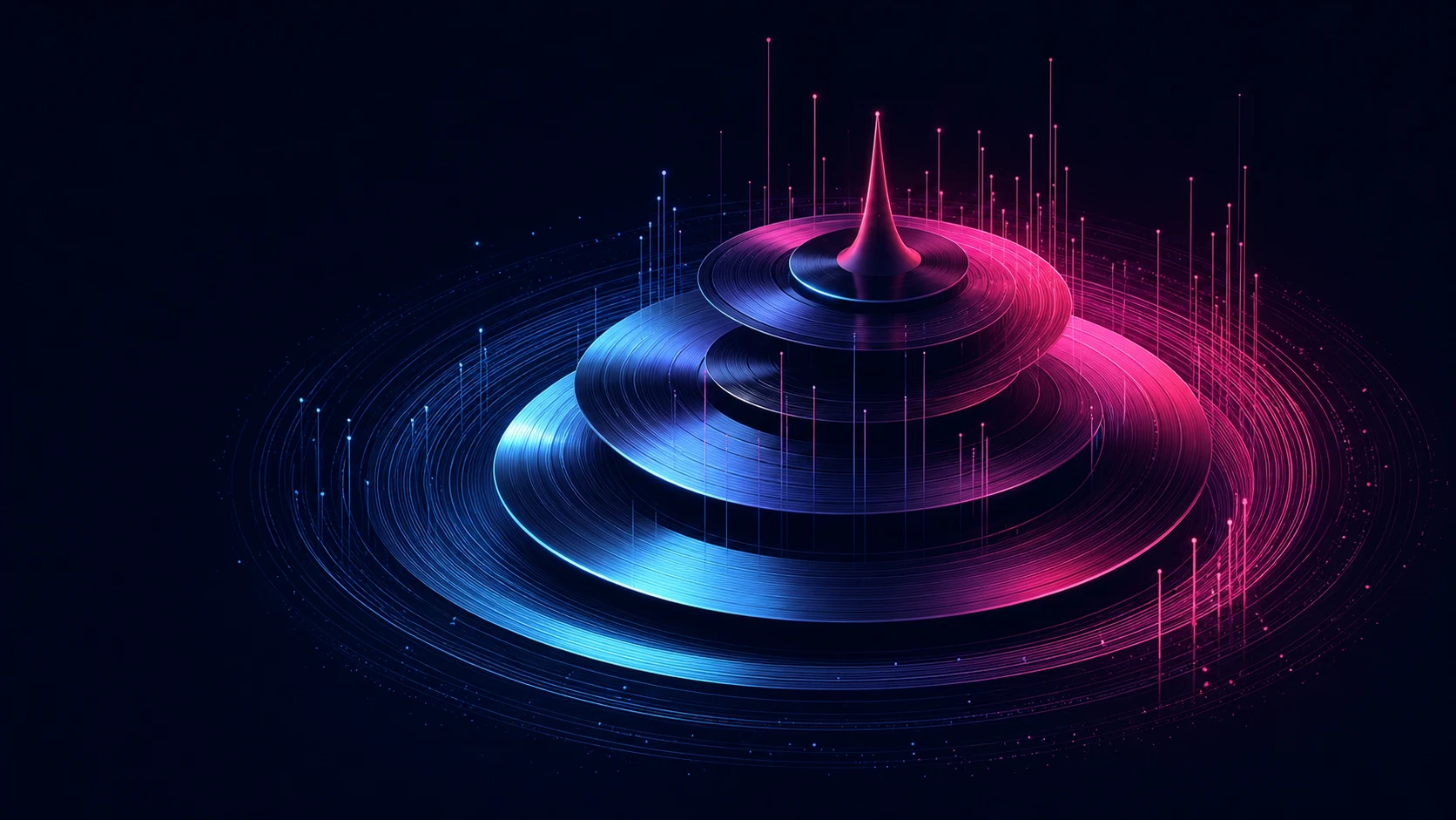 Original ErasureFan illustration of luminous stacked vinyl records and sound waves