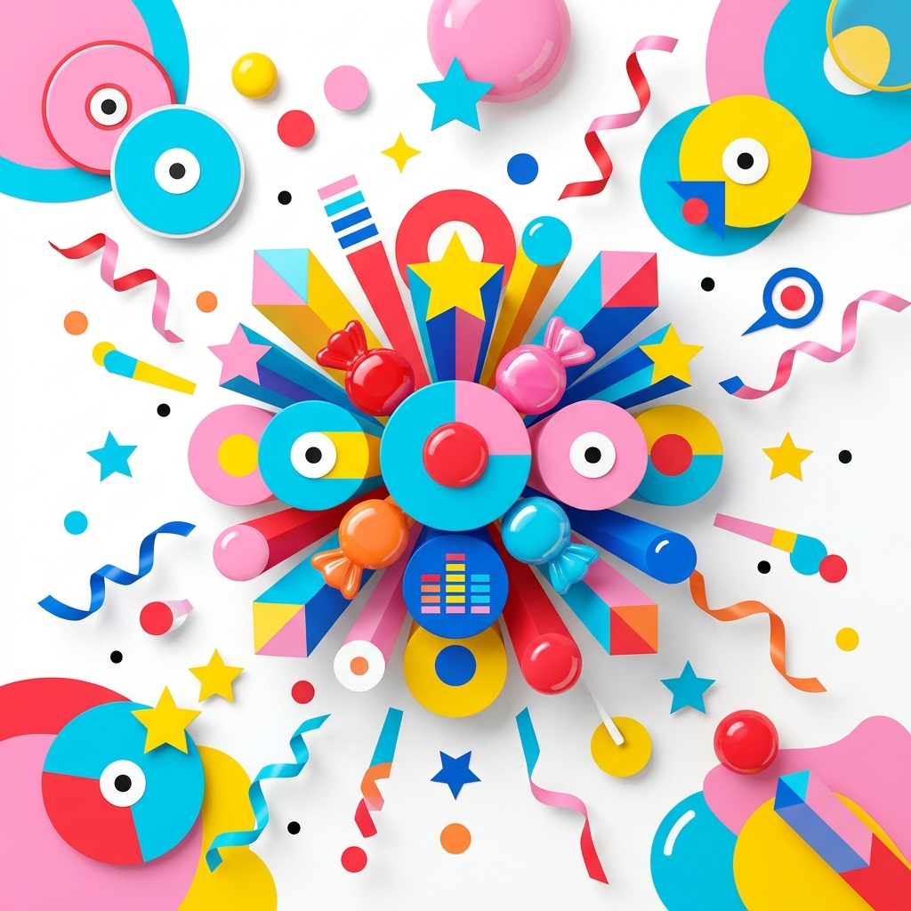 Editorial illustration for Pop! The First 20 Hits; not official release artwork